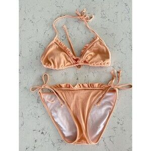 Vintage Y2K Victoria’s Secret Peach Ruffle Coquette Bikini Set Tie M